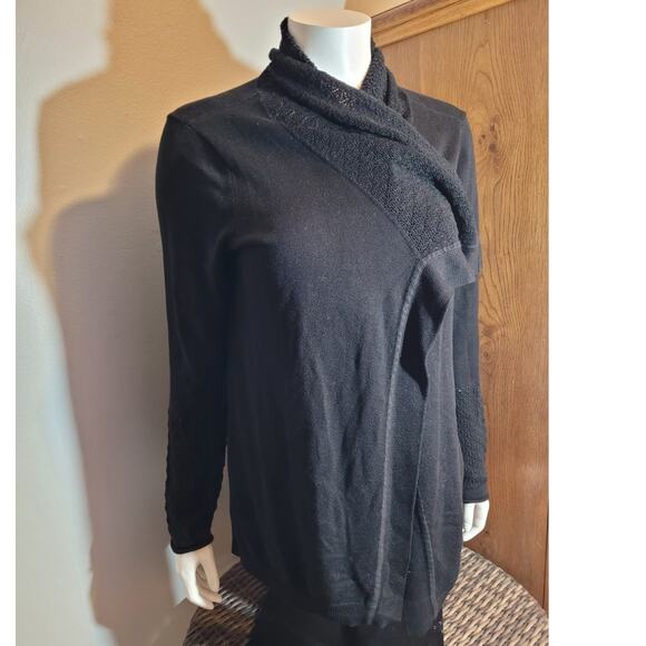 Calvin Klein Black Crochet Waterfall Cardigan Womens L Minimalist Sheer Layer - Picture 3 of 9